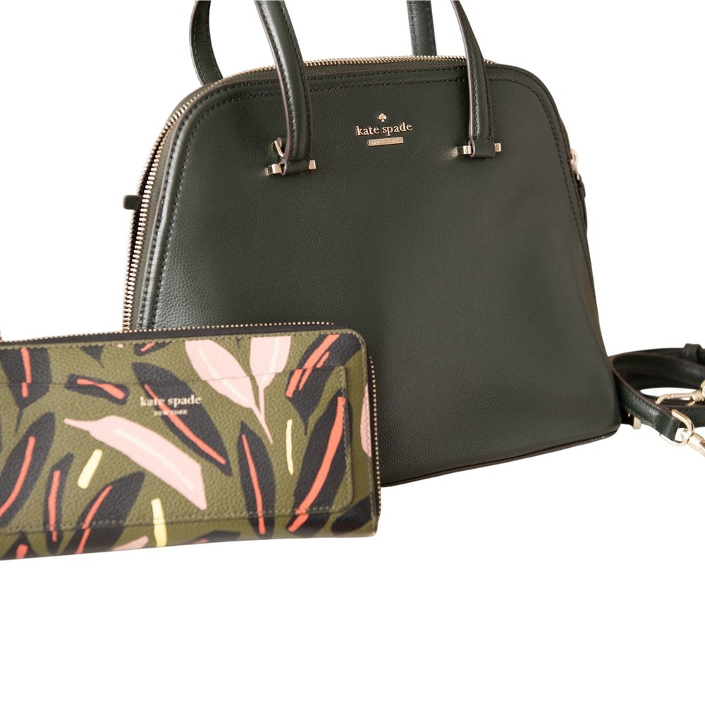 Kate Spade Purse & Wallet Set Dark Green Tropical Botanical Print Dark Academia